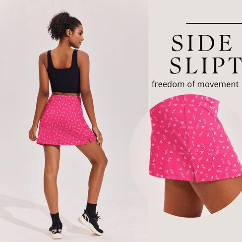 Ekouaer Skort Golf Skirts for Women Tennis Athletic Skirt Inner Shorts Pocket Floral Running Workout Sports Skorts,Hot Pink Print XXL in Saudi Arabia