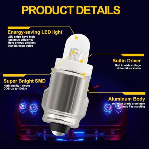 مصابيح LED للوحة القيادة 10X BA7S من Biqing، 12 فولت BA7S، ضوء LED أبيض 6000K، لمبة داخلية LED تلقائية، مؤشر ضوء لوحة القيادة، لمبة إضاءة لوحة العدادات in Kuwait