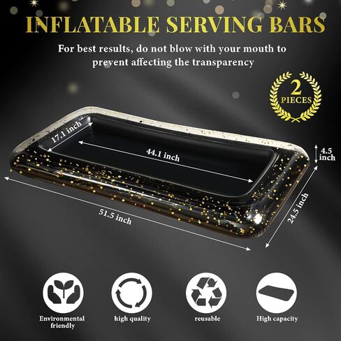 2 Pcs Inflatable Serving Bar Inflatable Cooler with Glittering Confetti Ice Food Drinks Inflatable Serving Black Gold Cooler with Drain Plug for Indoor Outdoor Salad BBQ Picnic Party in Saudi Arabia
