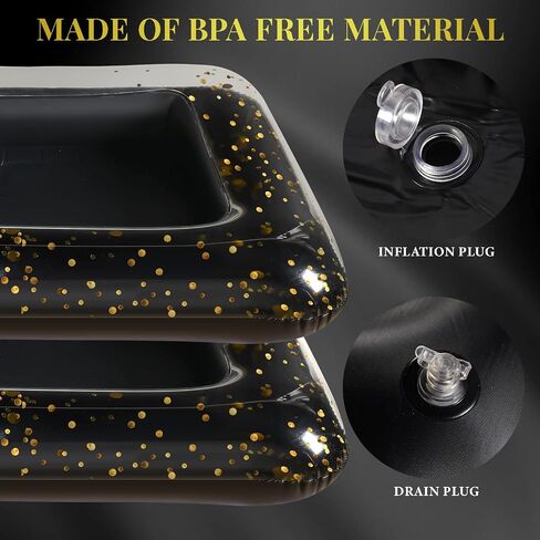 2 Pcs Inflatable Serving Bar Inflatable Cooler with Glittering Confetti Ice Food Drinks Inflatable Serving Black Gold Cooler with Drain Plug for Indoor Outdoor Salad BBQ Picnic Party in Saudi Arabia