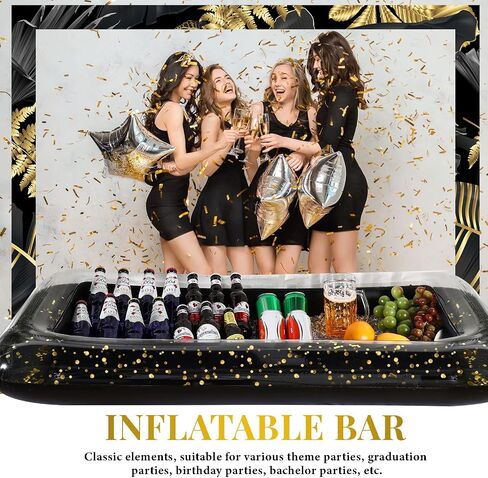 2 Pcs Inflatable Serving Bar Inflatable Cooler with Glittering Confetti Ice Food Drinks Inflatable Serving Black Gold Cooler with Drain Plug for Indoor Outdoor Salad BBQ Picnic Party in Saudi Arabia