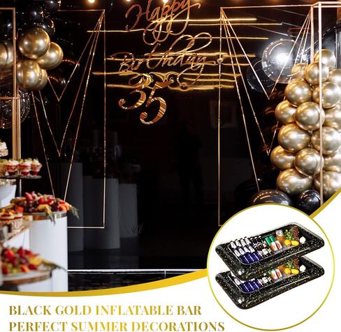 2 Pcs Inflatable Serving Bar Inflatable Cooler with Glittering Confetti Ice Food Drinks Inflatable Serving Black Gold Cooler with Drain Plug for Indoor Outdoor Salad BBQ Picnic Party in Saudi Arabia