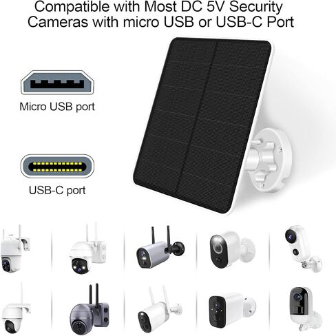 Solar Panel for Security Camera,7W Camera Solar Panel with Micro USB & USB-C Port,IP65 Waterproof Security Camera Solar Panel for DC 5V Rechargeable Battery Camera,9.8Ft Charging Cable(1 Pack) in Saudi Arabia