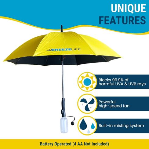 Sun Umbrella with Fan and Mister. A portable misting fan that blocks 99.9% of all UVA and UVB rays. Cooling for festival, beach and summer activities. in Kuwait