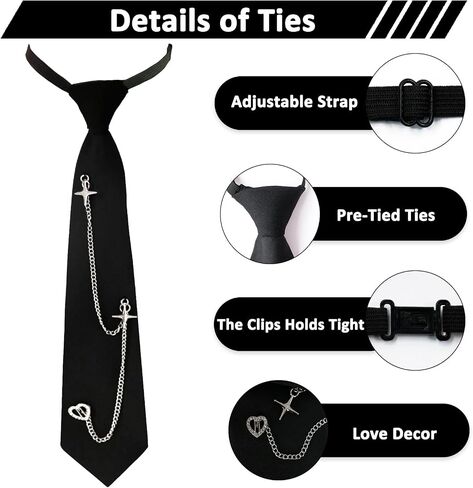 Mantieqingway Ties for Women Men, Punk Metal Chain Necktie Pre-Tied Adjustable Black Tie for Uniform, School, Shirt Accessory in Saudi Arabia