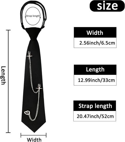 Mantieqingway Ties for Women Men, Punk Metal Chain Necktie Pre-Tied Adjustable Black Tie for Uniform, School, Shirt Accessory in Saudi Arabia