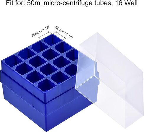 Uxcell الطرد المركزي أنبوب الفريزر صندوق تخزين 16-Well حامل البولي بروبلين الأزرق الداكن لأنابيب الطرد المركزي الصغيرة 50 مللي 2 قطعة in Kuwait