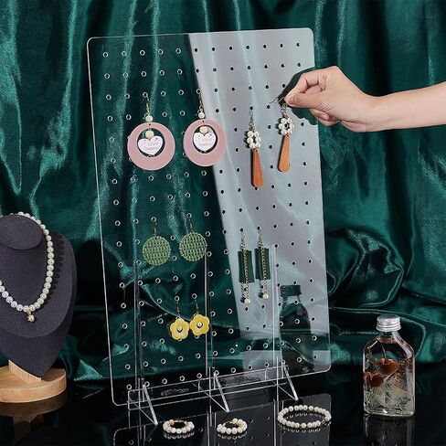 PH PandaHall 204 Holes Acrylic Earrings Display Stand, Clear Earring Holder Stand Organizer Keychain Display Peg Board 102 Pairs Countertop Storage for Jewelry Craft Shows Earring Tools in Saudi Arabia