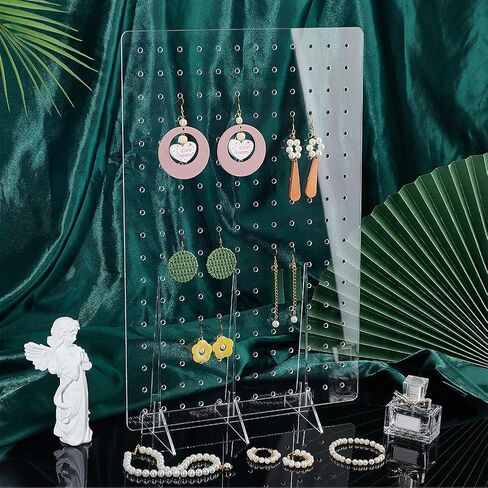 PH PandaHall 204 Holes Acrylic Earrings Display Stand, Clear Earring Holder Stand Organizer Keychain Display Peg Board 102 Pairs Countertop Storage for Jewelry Craft Shows Earring Tools in Saudi Arabia