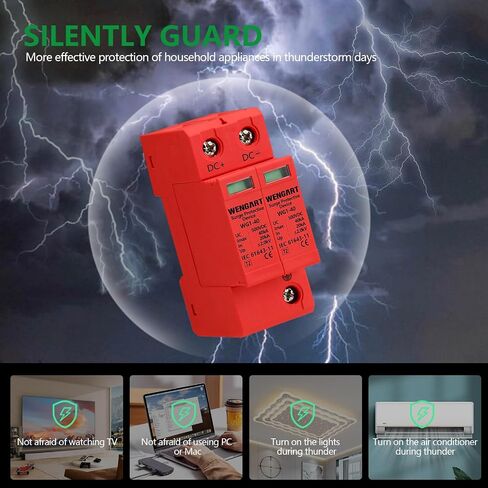 Wengart Surge Protective Arrester Device,DC500V 2P 20~40kA 36mm DIN Rail Mount,Low Voltage Arrester Device for Lightning Protection Power Distribution and Control Appliances in Saudi Arabia