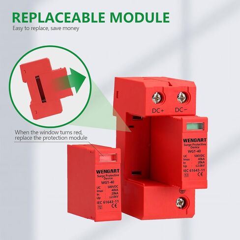 Wengart Surge Protective Arrester Device,DC500V 2P 20~40kA 36mm DIN Rail Mount,Low Voltage Arrester Device for Lightning Protection Power Distribution and Control Appliances in Saudi Arabia