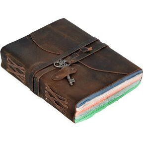 Vintage 8 Inch leather Journal for Women Men, 5 color Deckle Edge Paper Leather Notebook of 180 GSM, Book of Shadows Journal Blank, Leather Bound Journal diary (6 inch)