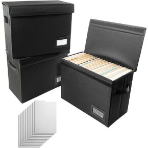 Premium Products Comic Book Storage, 3 Pack, Comic Book Boards - Comic Storage Boxes for 150-180 Comic Books with Lid and Label Slot 15.5" X 7.5" X 11"- Bonus Dividers – Black