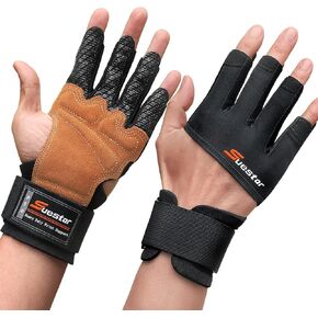 قفازات التمرين، قفازات رفع الأثقال مبطنة من جلد البقر مع دعم للمعصم، حماية كاملة لراحة اليد ومقابض من السيليكون، قفازات الصالة الرياضية لرفع الأثقال، والرفع الميت، والتمرين in Kuwait