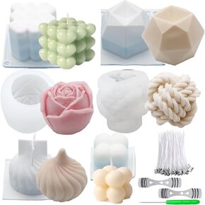 EuTengHao Silicone Candle Molds Set for Candle Making with Candle Wicks, 3D Silicone Mold for Soy Wax, Soap, Cake, Dessert DIY Scented Candle Craft Making