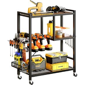 عربة تنظيم الأدوات الكهربائية بعجلات، منظمة تخزين المرآب، حامل أدوات رف رف الحفر 6-8، عربة أدوات دوارة متنقلة مفتوحة صندوق خزانة الصدر لمنضدة العمل، ورشة عمل TCHR9901 in Kuwait