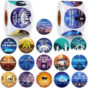 Containlol Christmas Religious Stickers, 800 Pcs Waterproof Paper Decals, 16 Designs for Kid Xmas Cards, Envelopes, Candy Favor Craft