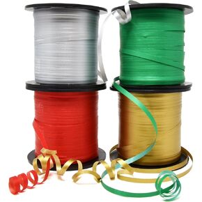 Gift Boutique Christmas Curling Ribbon Pack of 4 Rolls Green, Red Gold & Silver; Holiday Party Crafts Supplies Decorations- 350 Yards per Roll – Total of 4200 Feet 5 mm Ribbon in Kuwait