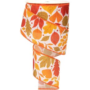 Fall Ribbon Wired 2.5 inch, 10 Yards Fall Wired Ribbon for Wreaths, Thanksgiving Ribbon, Orange Pumpkin Fabric Ribbon by The Roll, Burlap Fall Maple Ribbon for Crafts,Bows Making