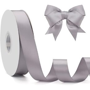 1 Inch Wide Silver Satin Ribbon for Gift Wrapping 50Yds, Double Faced Polyester Silk Ribbons for Flower Bouquet, Hair Bows Making, Craft Sewing, Christmas Wreath, Wedding Balloons, Baby Shower Decor