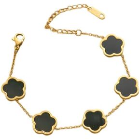 Four Leaf Clover Bracelets For Women, 18K Gold Plated Clover Lucky Bracelet for Women White/Black/Red/Green Bracelets Cute Link Bracelets Jewelry Gifts Trendy for Women Girls