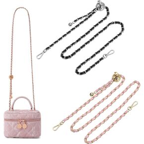 2 PCS Purse Chain Strap Adjustable, 31-51 Inches Leather Iron Chain Strap Handbag Chains Thin Purse Strap Shoulder Crossbody Replacement for Wallets Clutch Bags Black Silver Tone / Pink Gold Tone