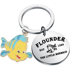 KUIYAI Mermaid Movie Merchandise Gift Flounder Lovers Keychain WDW Trip Gift Princess Ariel Gift Cartoon Character Gift