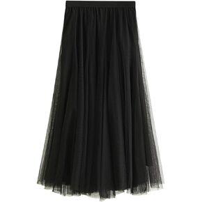 Daysskk Women's Tulle Skirt Elegant Pleated Skirts for Women Midi Length Elastic Waist