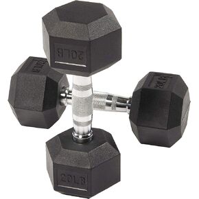 BalanceFrom Rubber Encased Hex Dumbbell in Pairs, Singles or Set