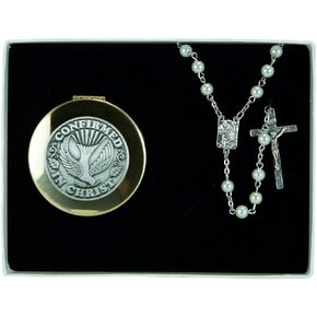 Cathedral Art Confirmation Pearl Rosary and Keepsake Box Gift Set, Confirmation Gifts for Boys and Girls, by Abbey & CA Gift, White