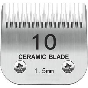 10# Pet Dog Grooming Detachable Blades, Compatible with Andis Size-10# Cut Length 1/16"(1.5mm), Most A5,KM Series Clippers,Made of Ceramic Blade & Stainless Steel Blade(Silver)
