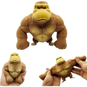 Oversized Brown Rubber Monkey Toy,Funny Squeeze Gorilla Toy,Stretchy Gorilla Stress Toy for Kids and Adults,Stress Relief Squishy Monkey Toy,Elastic and Soft Fidget Toy Gift for Birthday