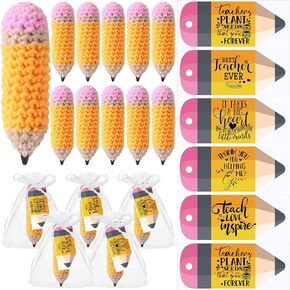 Teacher Appreciation Graduation Gifts Included Cute Crochet Pencil Toy Teacher Pencil Plush Thank You Cards and Gift Bags Thank You Teachers for Teacher's Day Graduation Gifts(15 Sets)