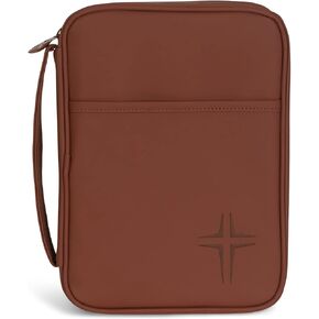 Caramel Brown Cross Large Print Vinyl Bible Cover with Handle