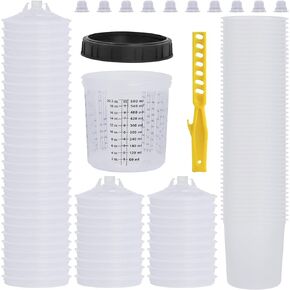 Disposable Paint Cup for Spray Gun Tool (HVLP Paint Spray Paint Gun), 50 Cup Liners(20 Ounce), 50 Lids with Strainer, 10 Plugs, 1 Hard Cup, 1 retaining Ring, 1 Stirring bar, Total 113PCS
