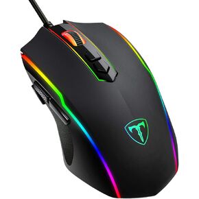 ماوس ألعاب سلكي من RisoPhy RGB، ماوس ألعاب الكمبيوتر الشخصي مع 8 أزرار قابلة للبرمجة، إضاءة خلفية Chroma RGB، 7200 نقطة في البوصة قابلة للتعديل، قبضة مريحة مريحة لألعاب الكمبيوتر الضوئية مع زر إيقاف، أسود in Kuwait