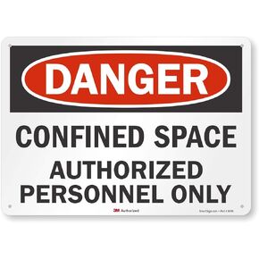 SmartSign (Pack of 4) 5 x7 inch “Danger - Confined Space, Authorized Personnel Only" OSHA Sticker Labels, 5 mil Laminated Polyester with SuperStick Adhesive, Red, Black and White, Made in USA
