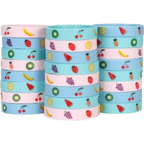 24 حزمة من أساور المعصم المصنوعة من السيليكون من Tutti Frutti Fruit، هدايا حفلات أعياد الميلاد تحت عنوان الفاكهة الاستوائية الصيفية للأطفال