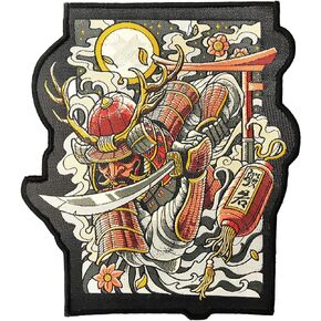 Ronin Oni Bushi Patch – Samurai Tactical Backpack Patch – Woven Cut Out Custom Patches for Backpack and Jackets – 6 ¾ x 8-inch BJJ Patch with Piping Border – Cool Warrior Patch Display
