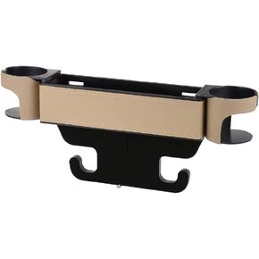 JSCARLIFE Car Seat Gap Storage Box Seat Gap Filler with Cup Holder,Premium PU Leather Console Side Filler Organizer Pocket for Car Accessories Interior, Holding Phone, Wallet (Beige)