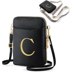 RFID Blocking Cell Phone Purse - Personalized Gifts for Women Black Leather Initial Crossbody Bags for Women Girls