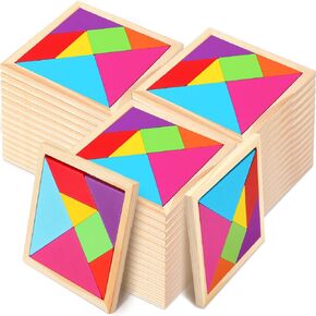 Shappy 36 Pieces Wooden Tangrams Puzzles for Students Party Favors Geometric Pattern Blocks Shapes Puzzle Brain Toys for Manipulatives Educational Activities Preschool Supply(Classic Style)