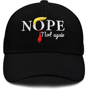Nope Not Again Baseball Cap - Adjustable Anti-Trump Slogan Hat, Funny Casual Hat Embroidered Unisex Headwear Dad Cap Costume Accessories Black in Kuwait