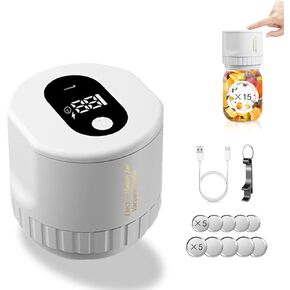 Mason Genie Vacuum Sealer, 80kPa Mason Jar Vacuum Sealer, USB Charge Electric Mason Jar Vacuum Sealer Kit with Wide and Regular Mouth Lids,Can Opener,Stickers(Black)