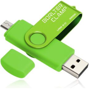 BorlterClamp 64GB USB Flash Drive Dual Port Memory Stick, OTG Thumb Drive with Micro USB Drive Port for Android Smartphone Tablet & Computer (Green)