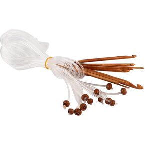 12Pcs Afghan Crochet Hooks, Carbonized Bamboo Afghan Tunisian Crochet Hooks with Cable Set Carpet Rug Weave Knitting Needles