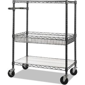 Alera Three-Tier Wire Cart, 34" x 18" x 40", Black