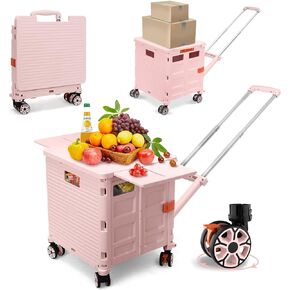 SELORSS Folding Multifunctional cart with Magnetic Sliding lid Design, Equipped with 360° noiseless Swivel Wheels, Suitable for Shopping, Outdoor Activities, School Storage, Travel(Modern Grey)
