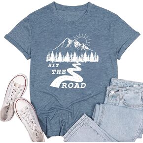 Women Travel Shirt Funny Hit The Road Graphic Tee Tops