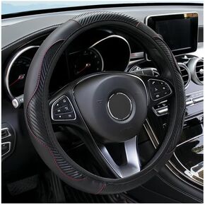 Car Steering Wheel Cover, Microfibe Leather Carbon Fiber, Anti-Slip, Soft, Breathable, Universal Standard Size 14.5-15 inch, Car Interior Protection Accessories for Men Women (Pink)
